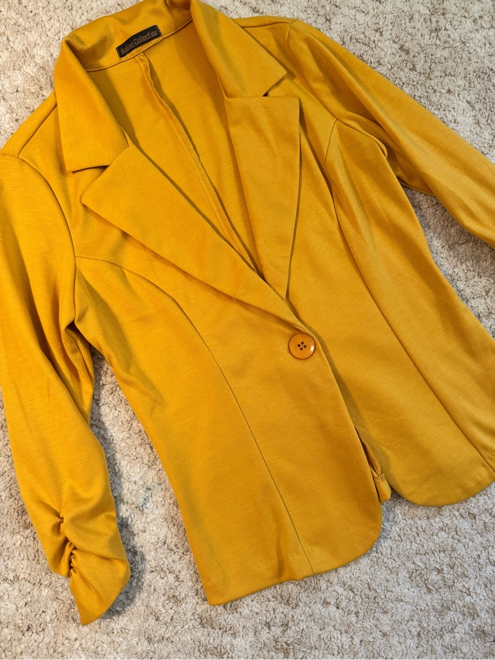 Auline Collection mustard yellow ruched 3/4 sleeve women's blazer - Picture 2 of 4